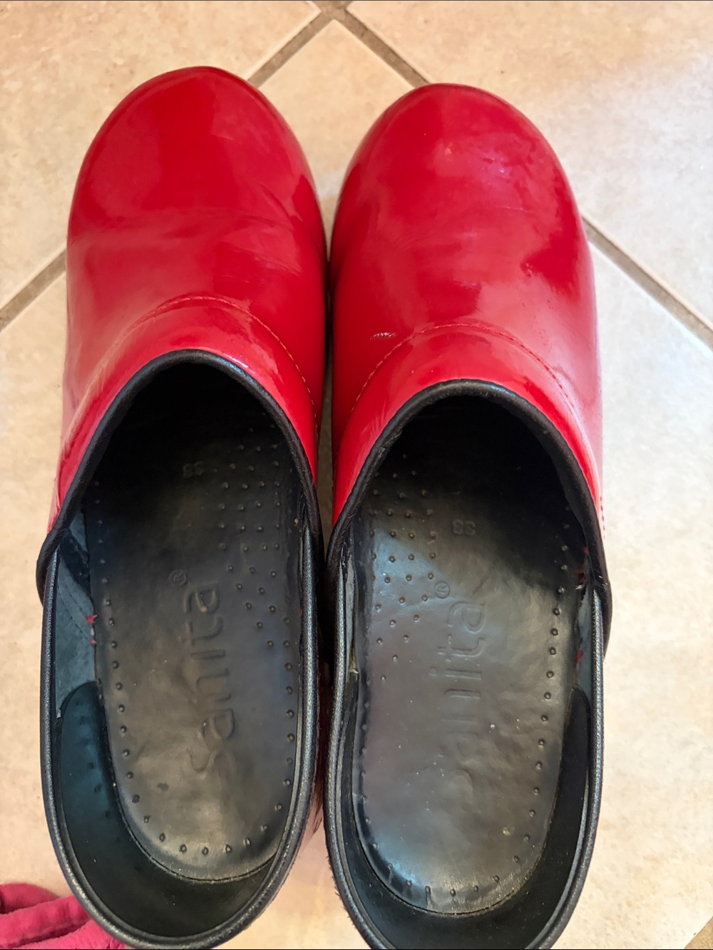 Sanita Red Patent Leather Slip-On Clogs